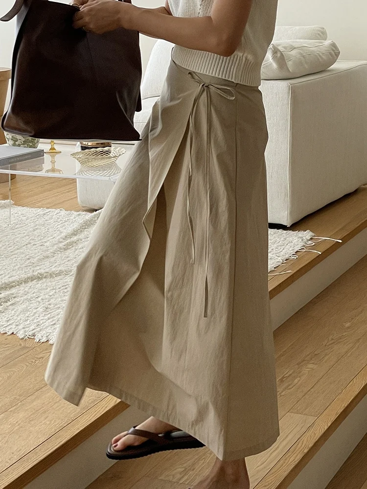 

Ele High Waist Long Bla Skirt Women's Faionable A-Line Midi Skirt Slimming Sle Korean Commute Splice Design