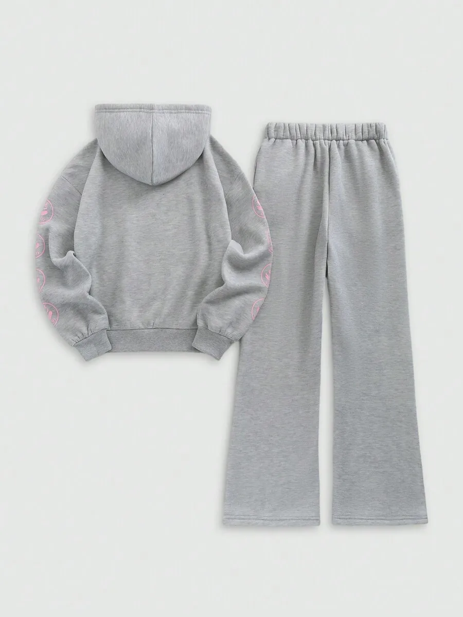 

2pcs Womens Hooded Sweatshirt And Drawstring Waist Pants Casual Set Spring Autumn
