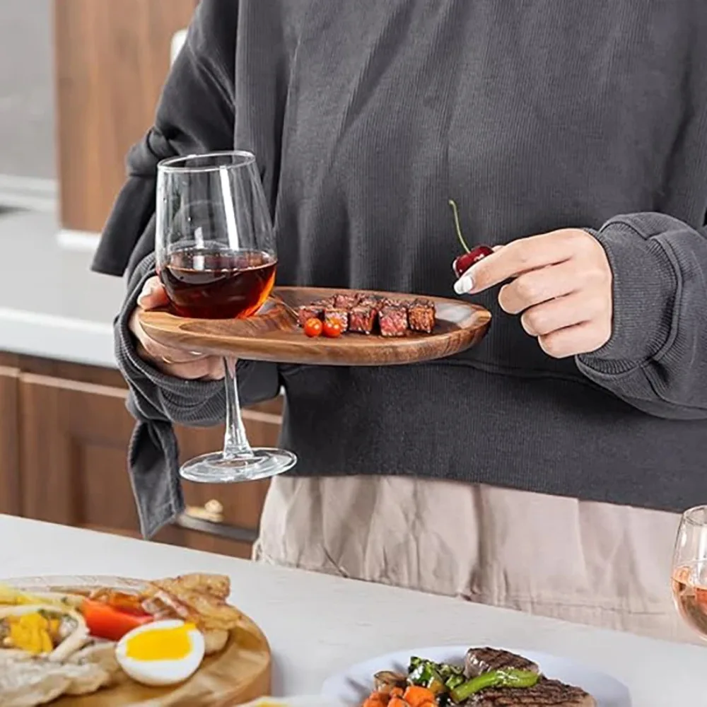 Wooden Appetizer Plates Free Your Hand Solid Goblet Snack Tray Smooth Surface Tall Glass Holder Serving Trays Leisure Time