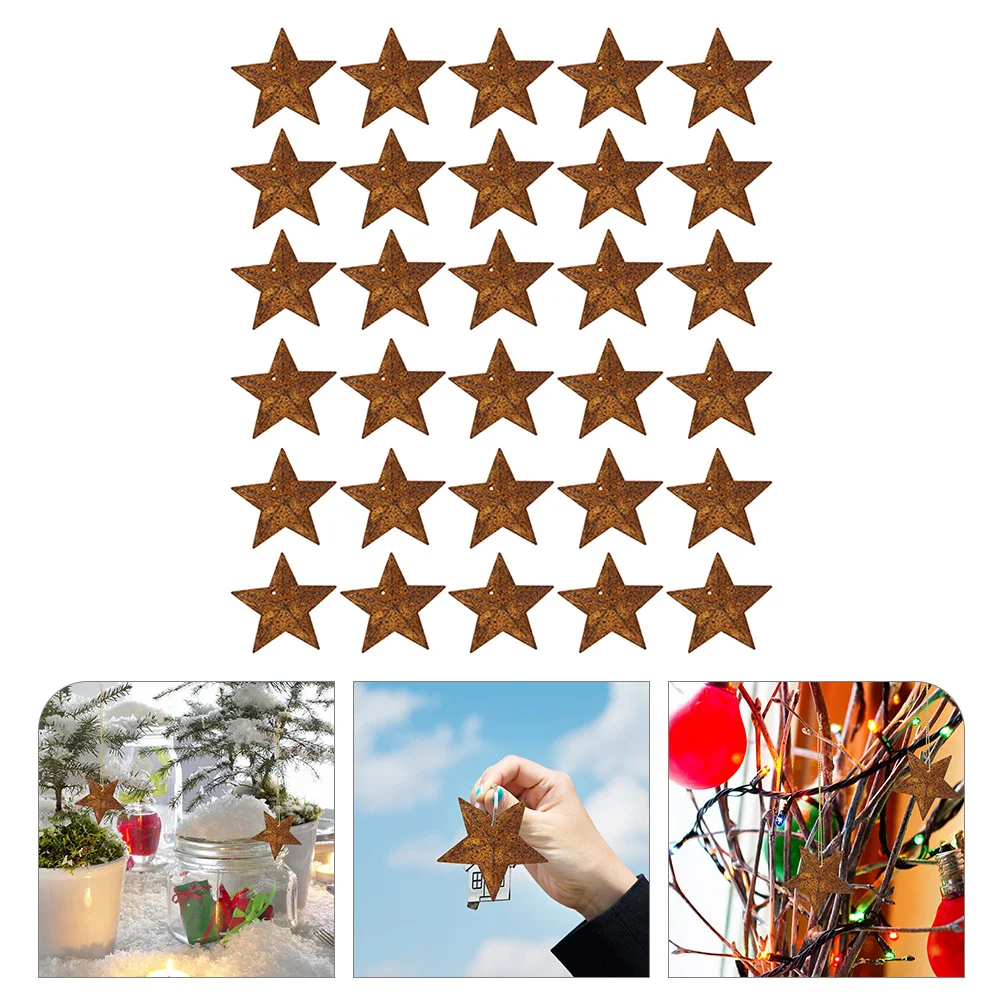 30 Pcs Rusty Pentagram Decor Country Christmas Decorations Barn Star The Bell Metal Stars for Crafts Iron Miniature Small