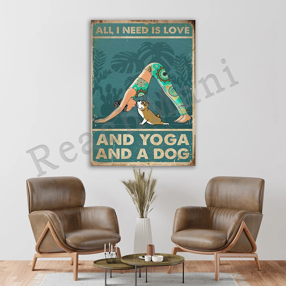 Love yoga poster, love cats poster, yoga and cats poster, she lives happily ever after poster, retro yoga poster, cat lover gift