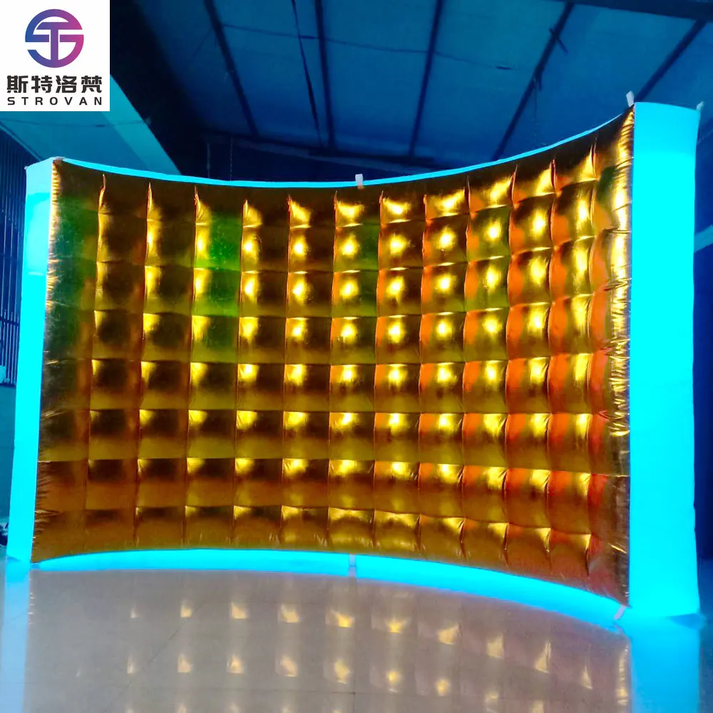 

STLF Inflatable Golden Photo Wall with LED Lighting 5m Indoor Oxford Material Selfie Booth Rental Party Accessory with Air Blowe