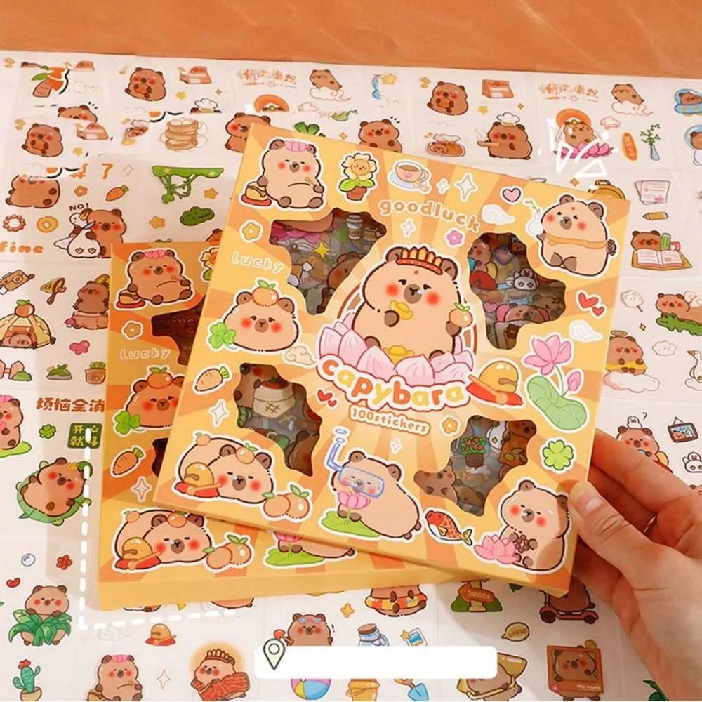 Cute Cartoon Capybara Stickers Food No Repeat DIY Decorative Sticker Scrapbook Decoration Animal Stationery Sticker School