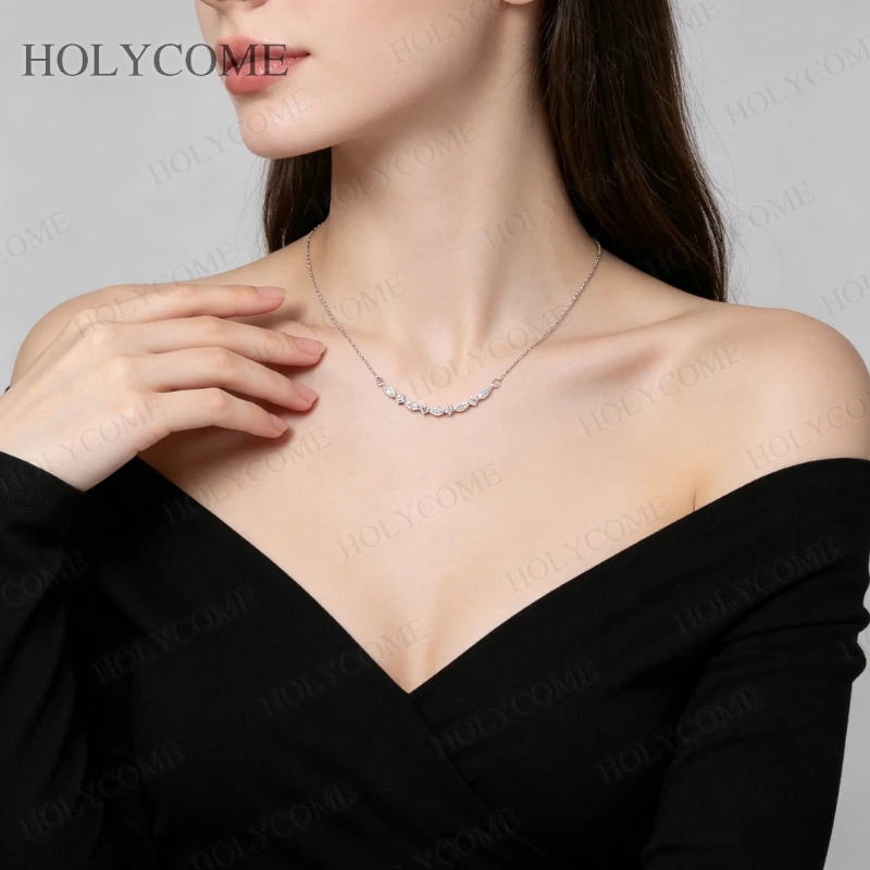 925 Sterling Silber Halskette mit gebogenem Moissanit-Anhänger im Marquise-Schliff, D-Farbe, minimalistischer Anhänger für Damen, für den täglichen Gebrauch, edler Schmuck – Detail 16