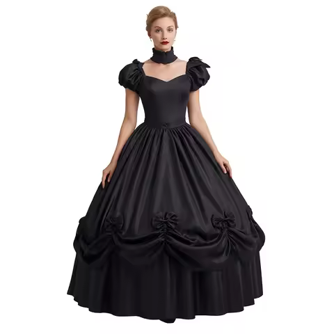 Victotian Rococo Dress Gothic Southern Belle Tea Party Gown Civil War Medieval Masquerade Evening Dress Vampire Puffy Sleeves