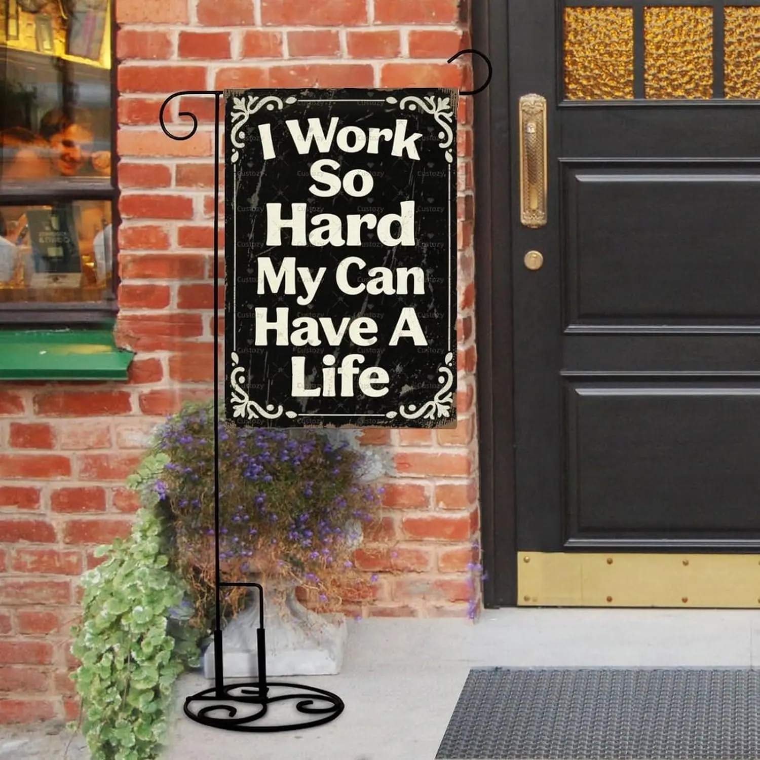 علم الحديقة "أنا يعمل بشدة جدًا حتى قطتي يمكن أن تتمتع حياة أفضل" مزدوجة الجوانب 12 × 18 في الخيش الصغير ديكورات للباحة الموسمية fo AAO #2