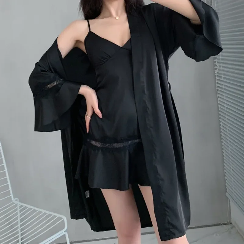 MECHCITIZ 2021 sexy sleepwear silk robe & gown sets padded lady femme nighties satin pyjamas sets summer home wear lingerie suit