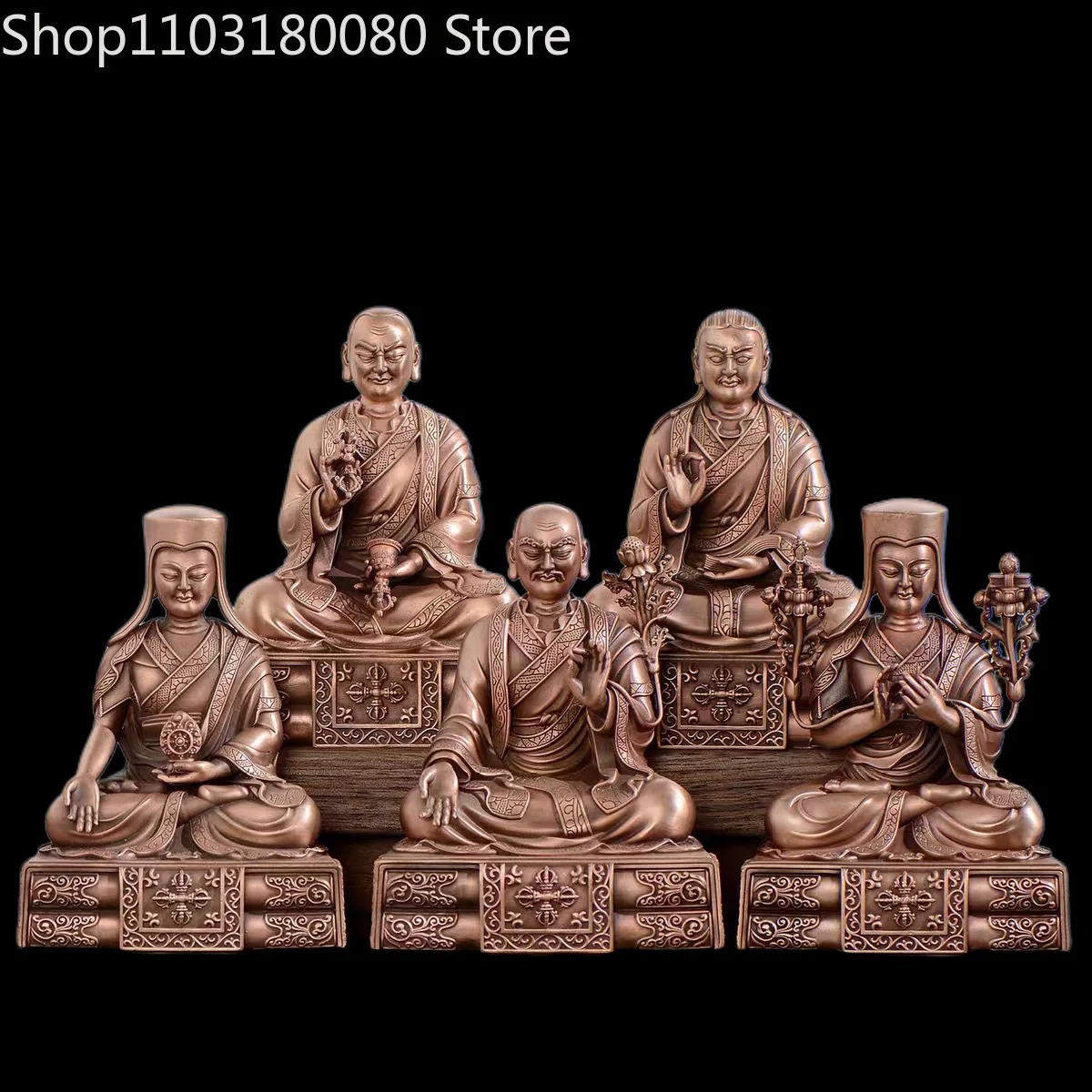 Red Copper Sakya Five Founders Statue Phagpa Tibetan Schen Kunga Nyingpo Masters Sakya Pandita Sculpture Sakya Drakpa Gyaltsen