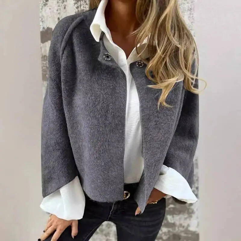 Autumn Winter Women Coats Wool Design Long Sleeve Solid Short Jacket Woman Casual Outwear 2026