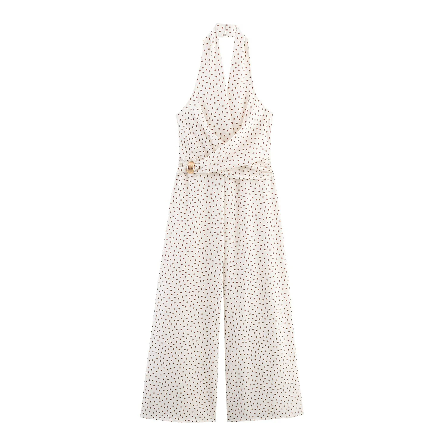 

European and American style 2025 autumn new product women's backless camisole polka dot hanging neck jumpsuit