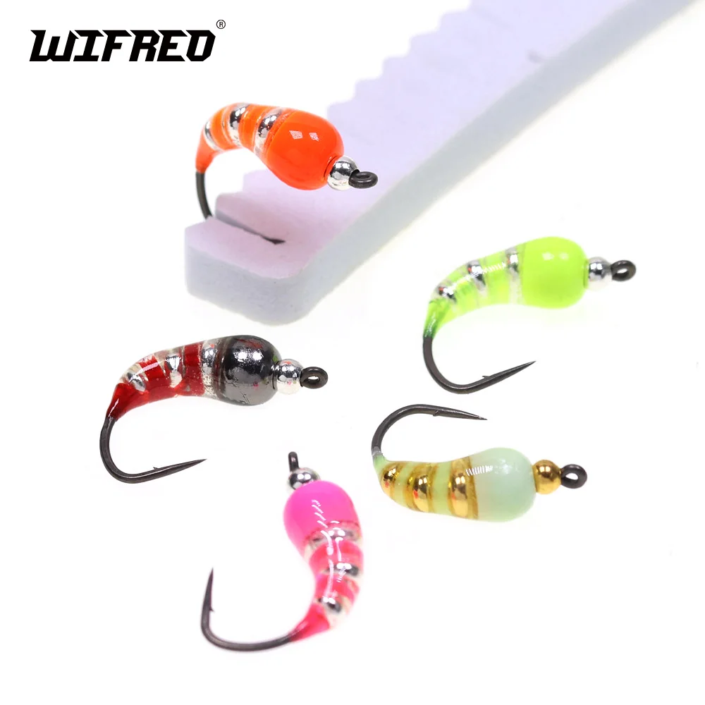 

Wifreo 5pcs/6pcs #6#8#10#12 Ice Fishing Epoxy Nymph Brass Bead Head Scud Bug Worm Fly Fishing Flies Trout Bass Fishing Lure Bait