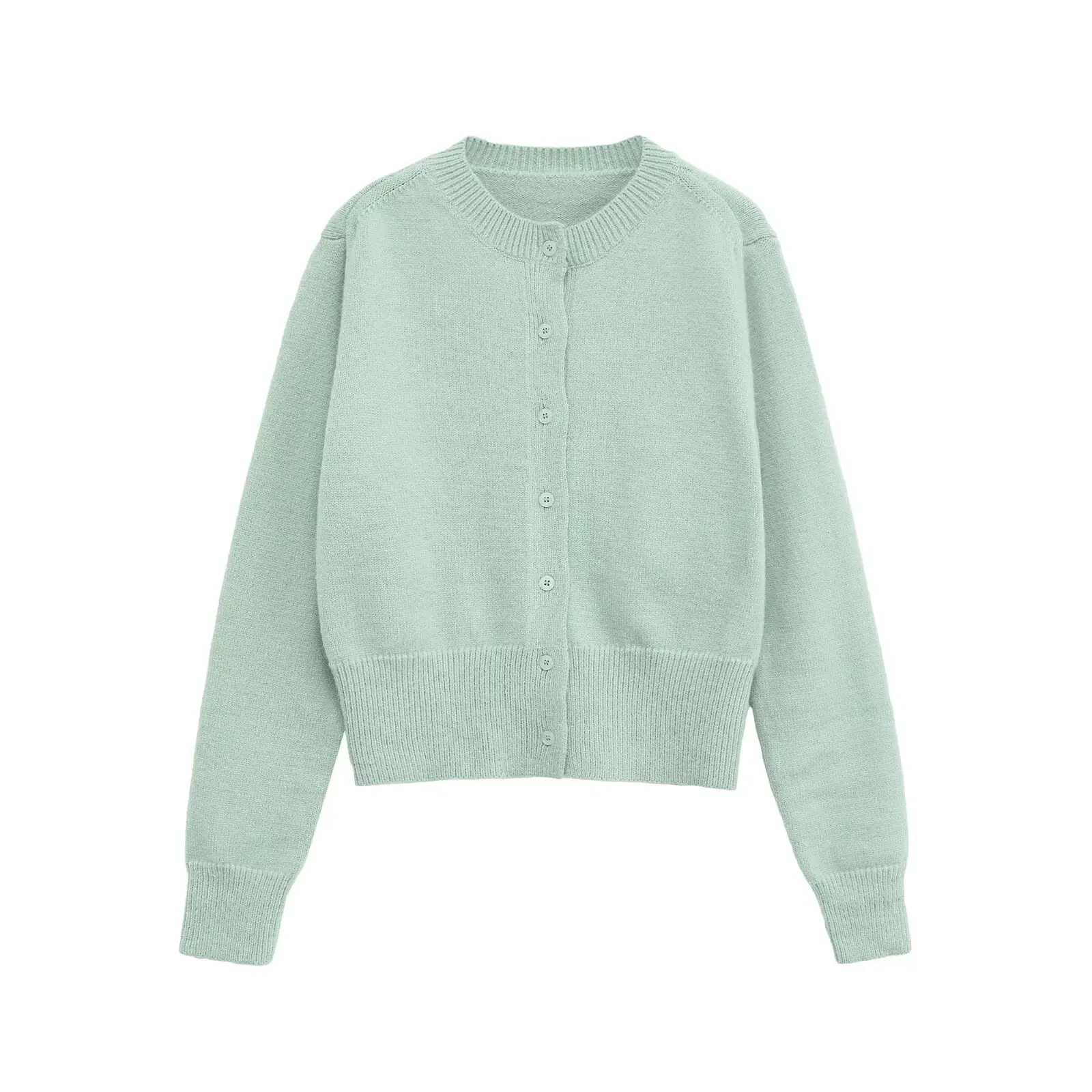 

женский тонкий вязаный кардиган с круглым вырезом, однобортный плиссированный свитер с длинными рукавами, простой универсальный осенний новый шикарный топ