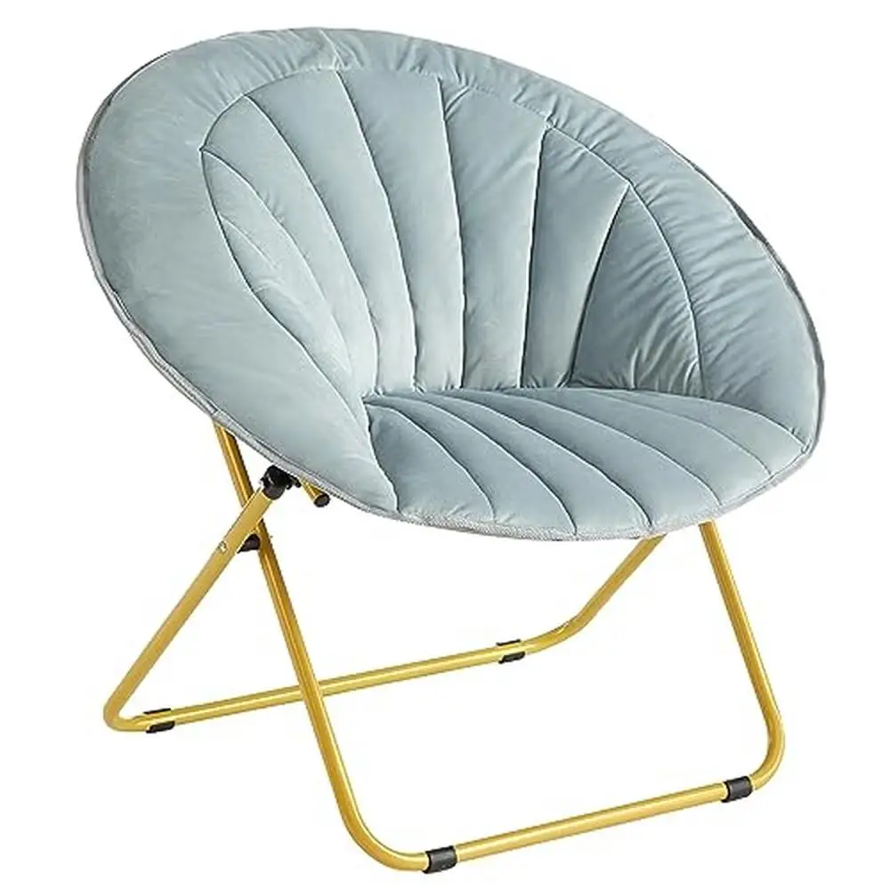 Cozy Velvet Saucer Chair Folding Frame Sturdy Metal Tubular High Quality Polyester Spot Clean  Grey 27.95