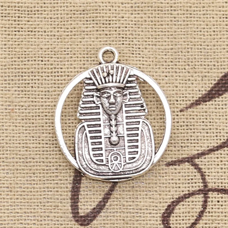 6pcs Charms Egyptian King Tut Tutankhamen 26x23mm Antique Silver Color Pendants Making DIY Handmade Tibetan Finding Jewelry