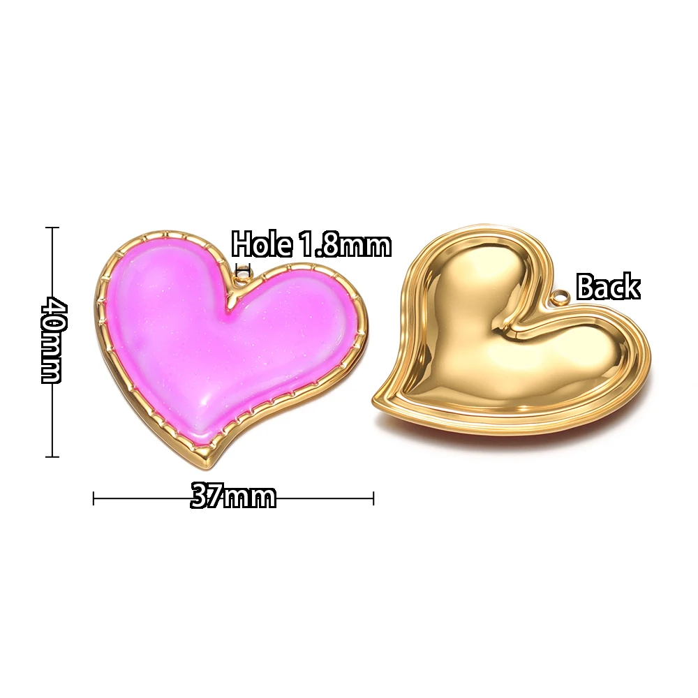 3 Stück Edelstahl 40mm Emaille-Herzanhänger DIY Schmuckzubehör für Armbänder, Halsketten, Anhänger und Ohrringe für Frauen – Detail 3