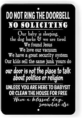 Do Not Ring Bell No Soliciting Baby Sleeping Funny Metal Sign 12