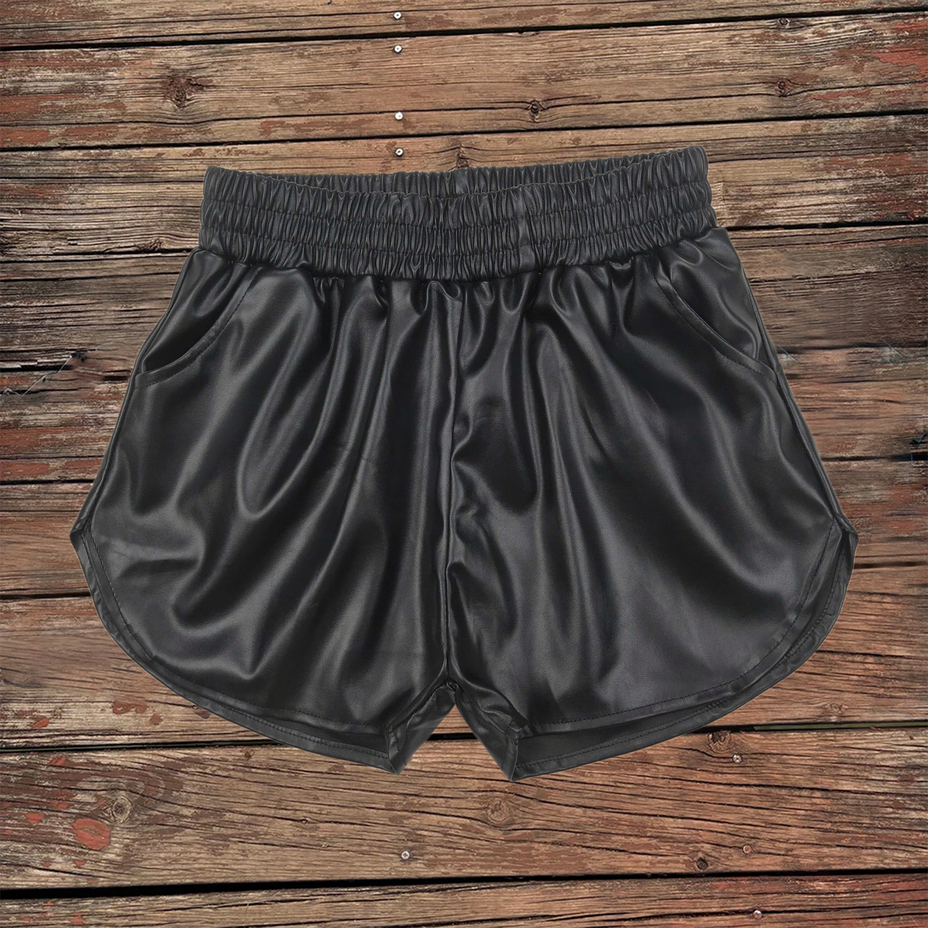 

Wholesale Baby Girl Black Leather Pocket Elastic Bottom Shorts Clothing Kids Children Toddler Summer Boutique One-piece Clothing