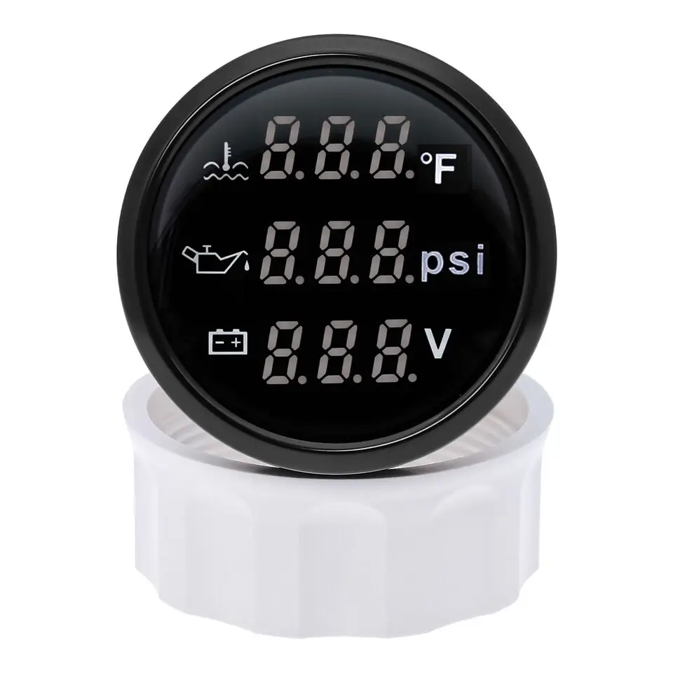 52mm 3in 1 Multi-Function Digital Gauge Voltmeter Water Temp Oil Pressure With Alarm 9-32V