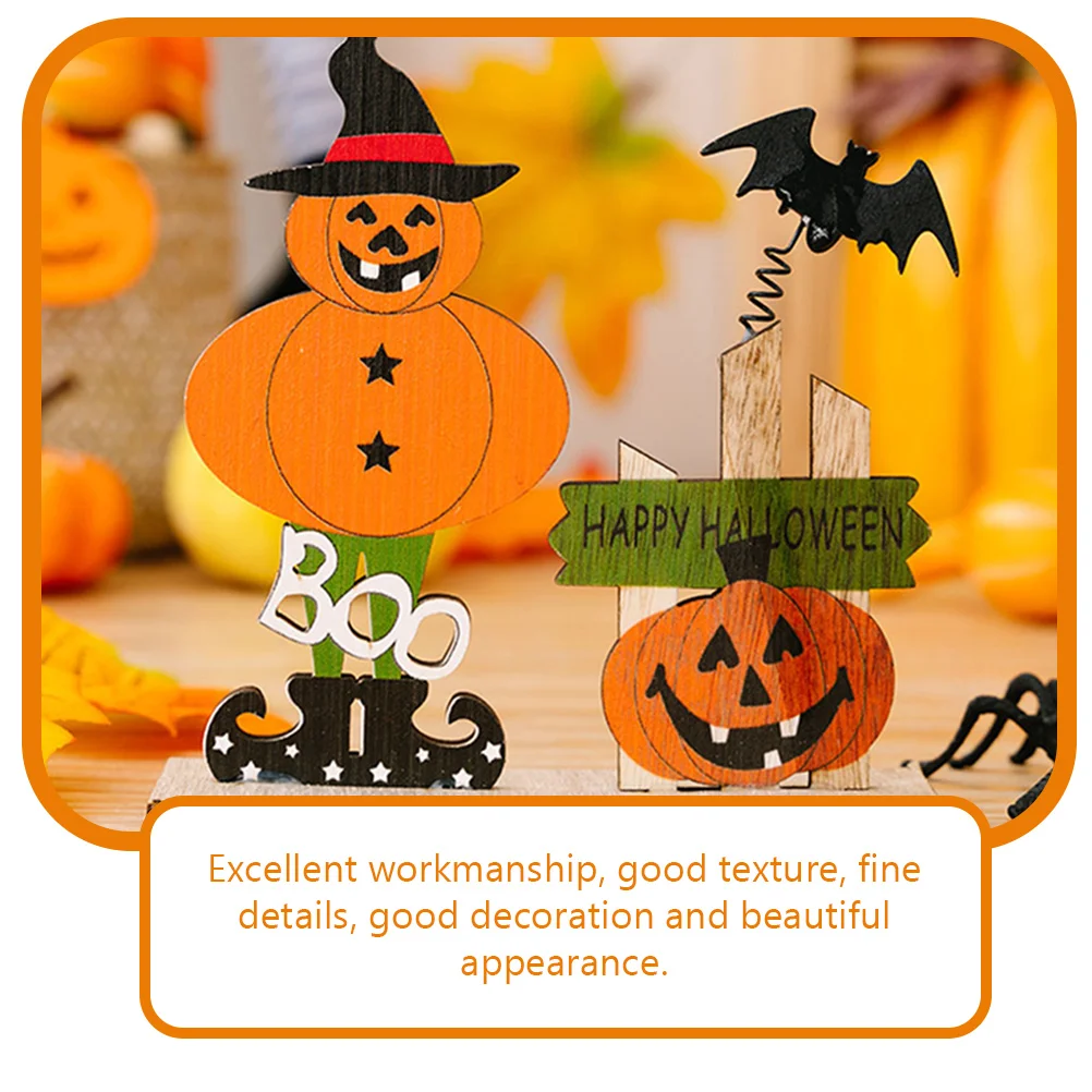 

2Pcs Wooden Spring Halloween Table Centerpiece Desk Sign Colorful Festival Party Decoration Halloween Table Decor