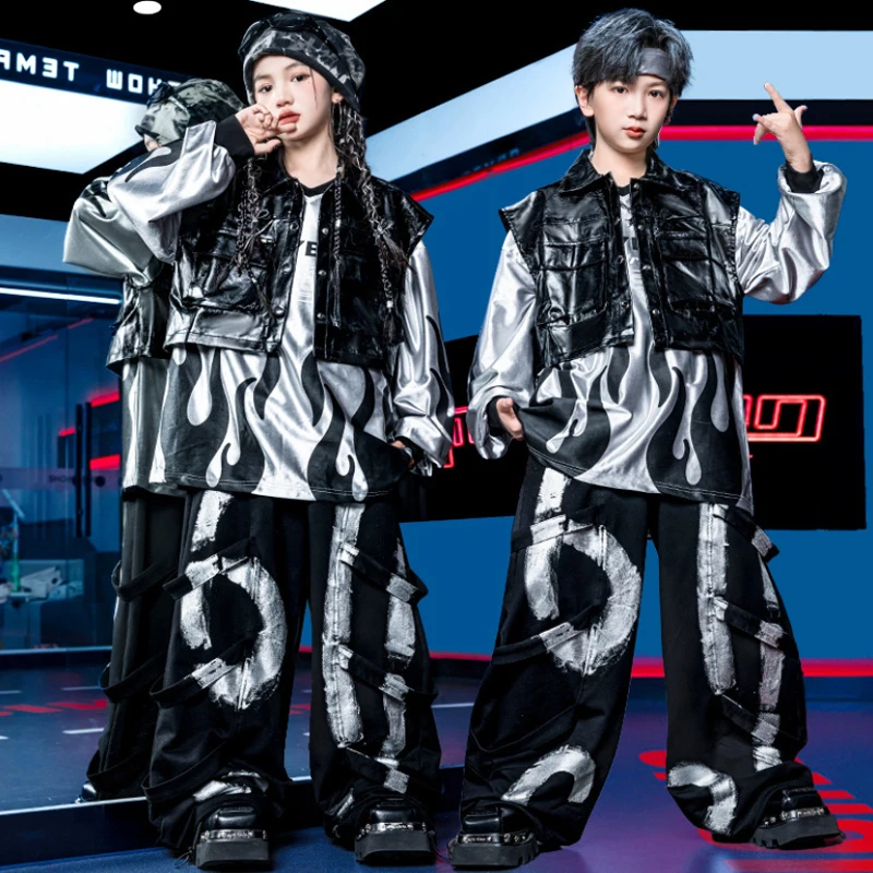 

Детская одежда для джазовых танцев, школьная одежда для выступлений, серебряный топ, брюки для танцев в стиле хип-хоп, крутая одежда для уличных танцев для мальчиков и девочек, VDL4862