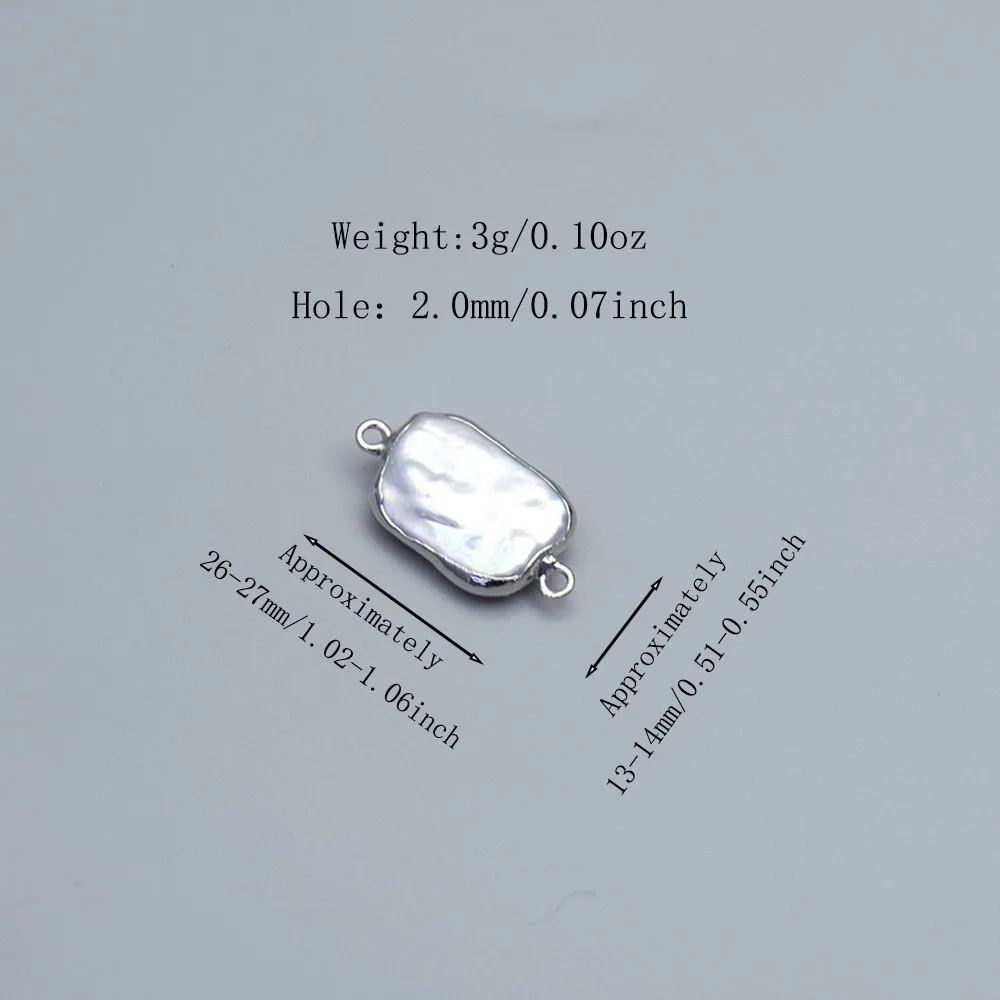 1PC Natural Freshwater Pearl Pendants Connector Silver Plated Edge Irregular Rectangle 2 Hole Charms Jewelry DIY Necklace