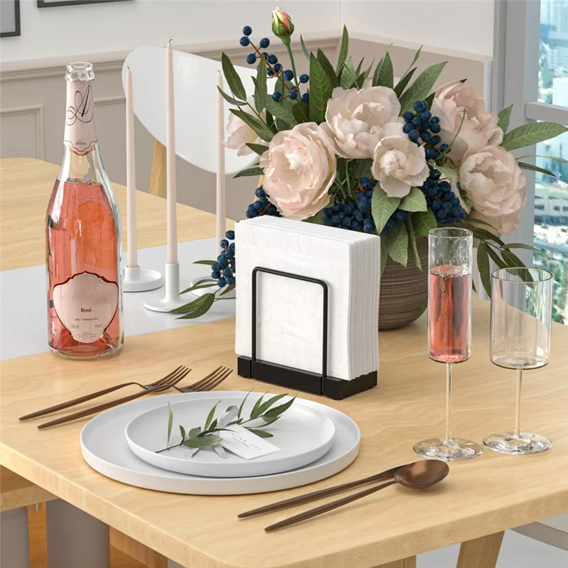 Napkin Holder For Table, Bamboo Iron Standing Napkin Dispenser For Kitchen Dining Farmhouse Cocktail Picnic Bar Rustic