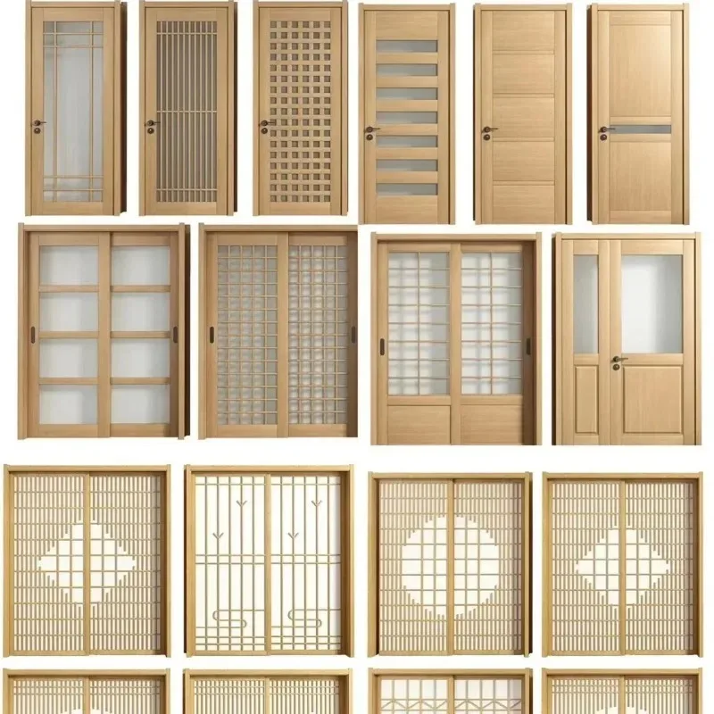 Foshan solid wood sliding bedroom Japanese sliding  grille solid wood lattice door restaurant indoor sliding