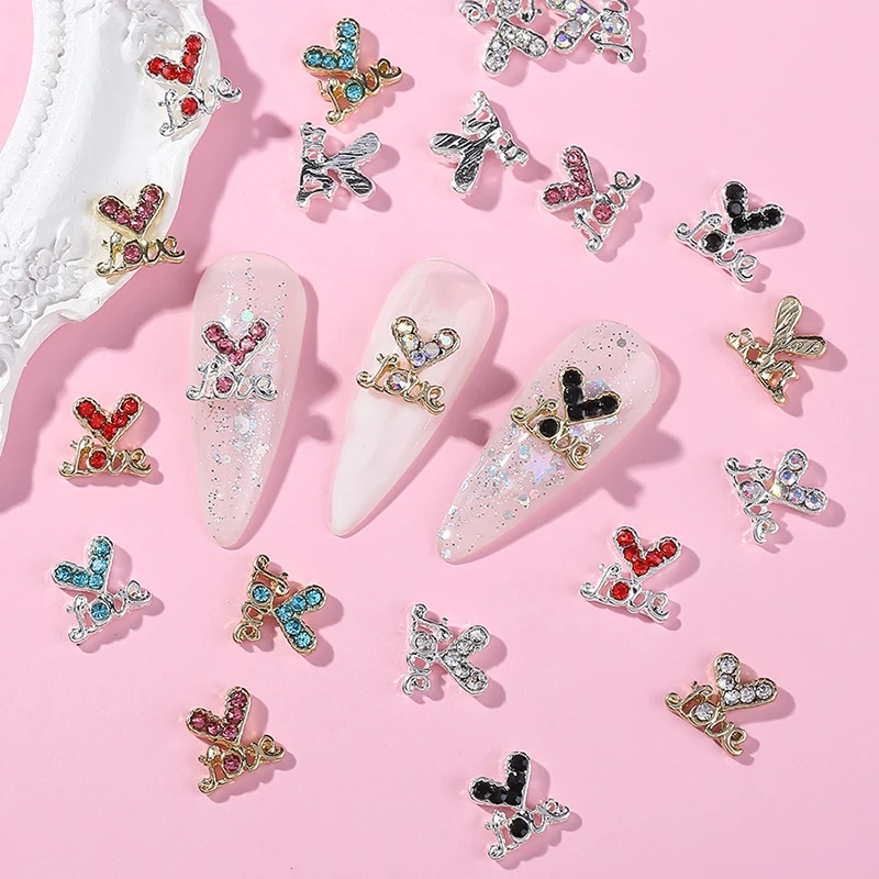 

10pcs Trendy Metal Nail Charms Glitter Rhinestones Gold Silver Bow Jewelry Nail Art Decorations Salon Manicure Accessories