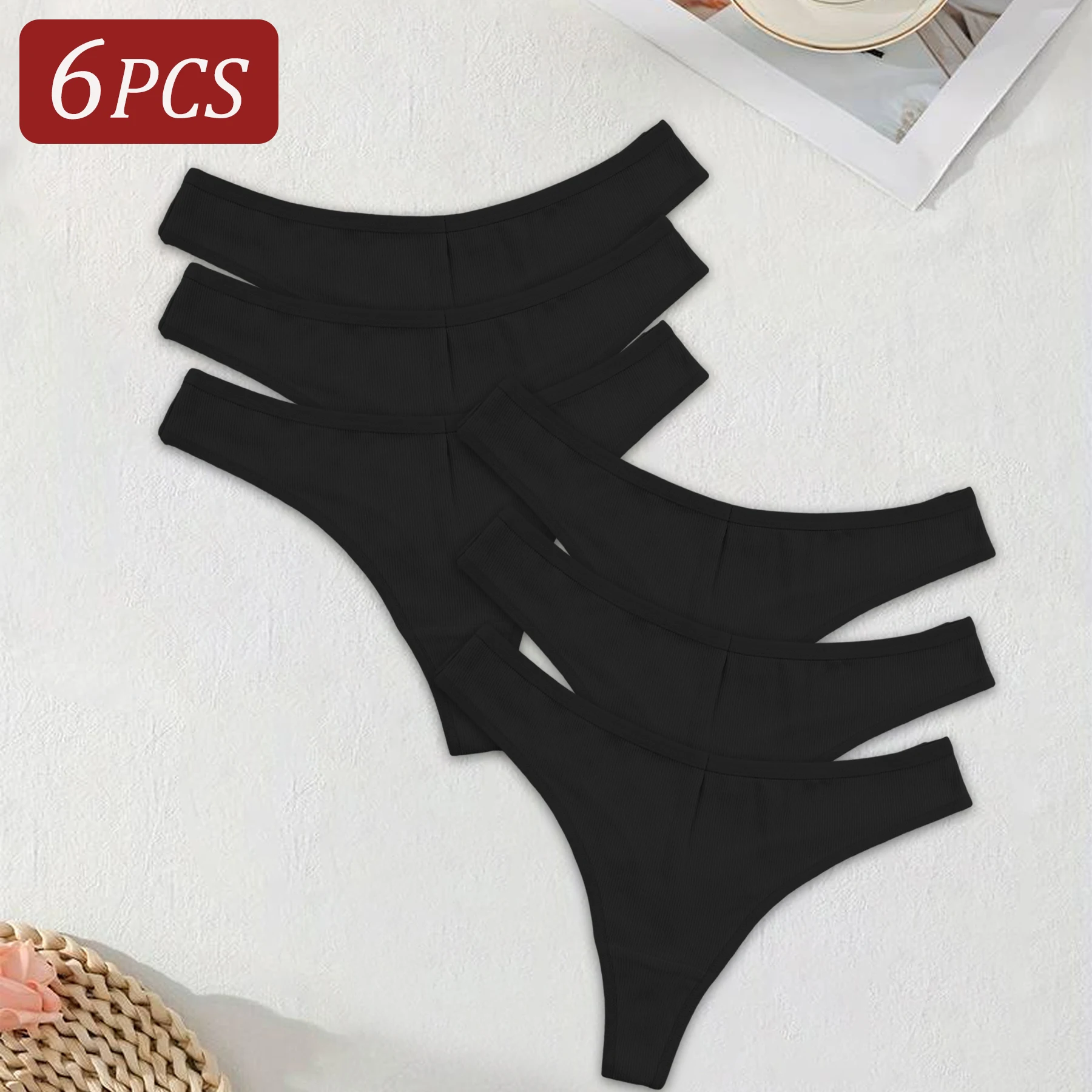 ks černé dámské kalhotky s nízkým pasem, sexy tangá, bavlněné kalhotky, jednoduché pohodlné prodyšné spodní prádlo, dámská tanga, výprodej - náhled 3