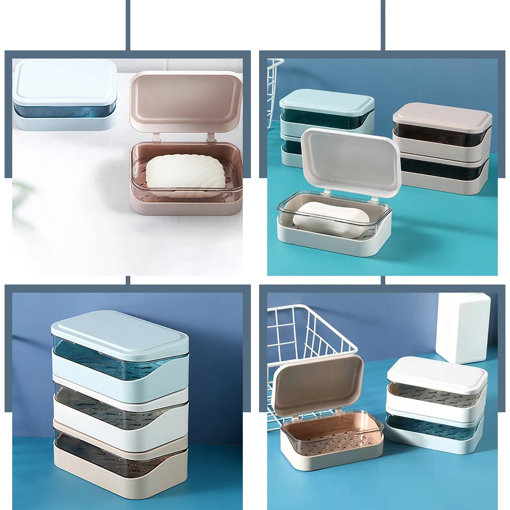 

1pcs Double Layer Soap Holder with Lid ABS Plastic Drain Design Bath Sponge Stand Container for Bathroom Kitchen Bathtub