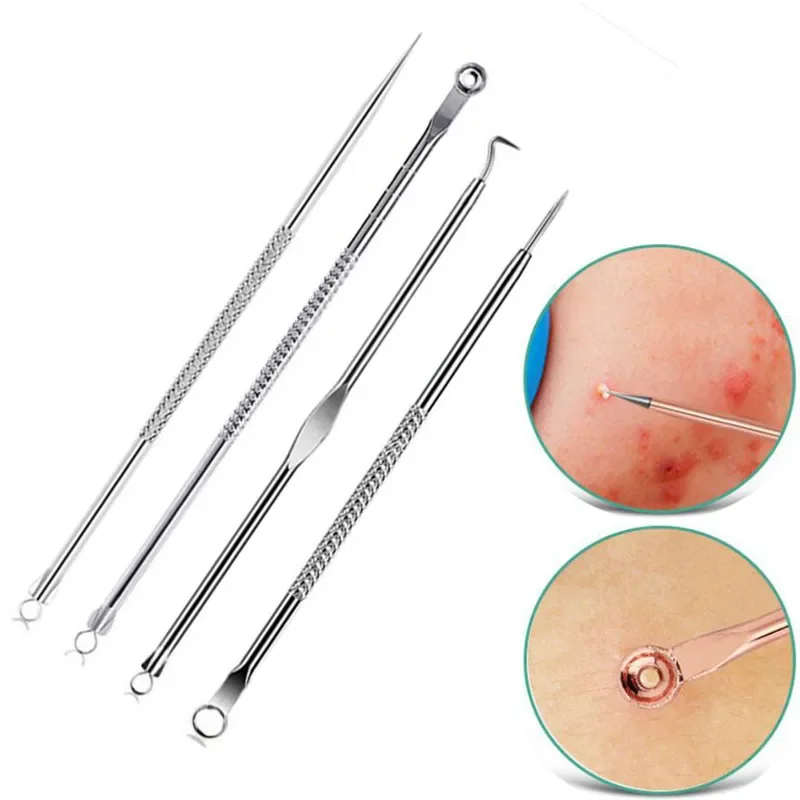 4 Pc Mee-eter Smet Verwijderaars Acne Puistje Smet Extractor Vacuüm Extrusie Acne Stok Tegen Zwarte Stippen Gereedschap Voor Gezicht schoon