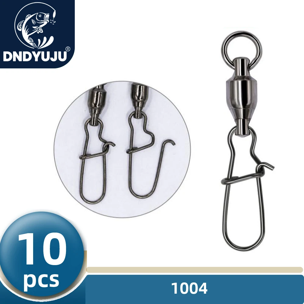 DNDYUJU 10Pcs  Stainless Steel Fishing Connector Swivels Interlock Rolling with Hooked Bearing Fishhook Lure Tackle Accessories