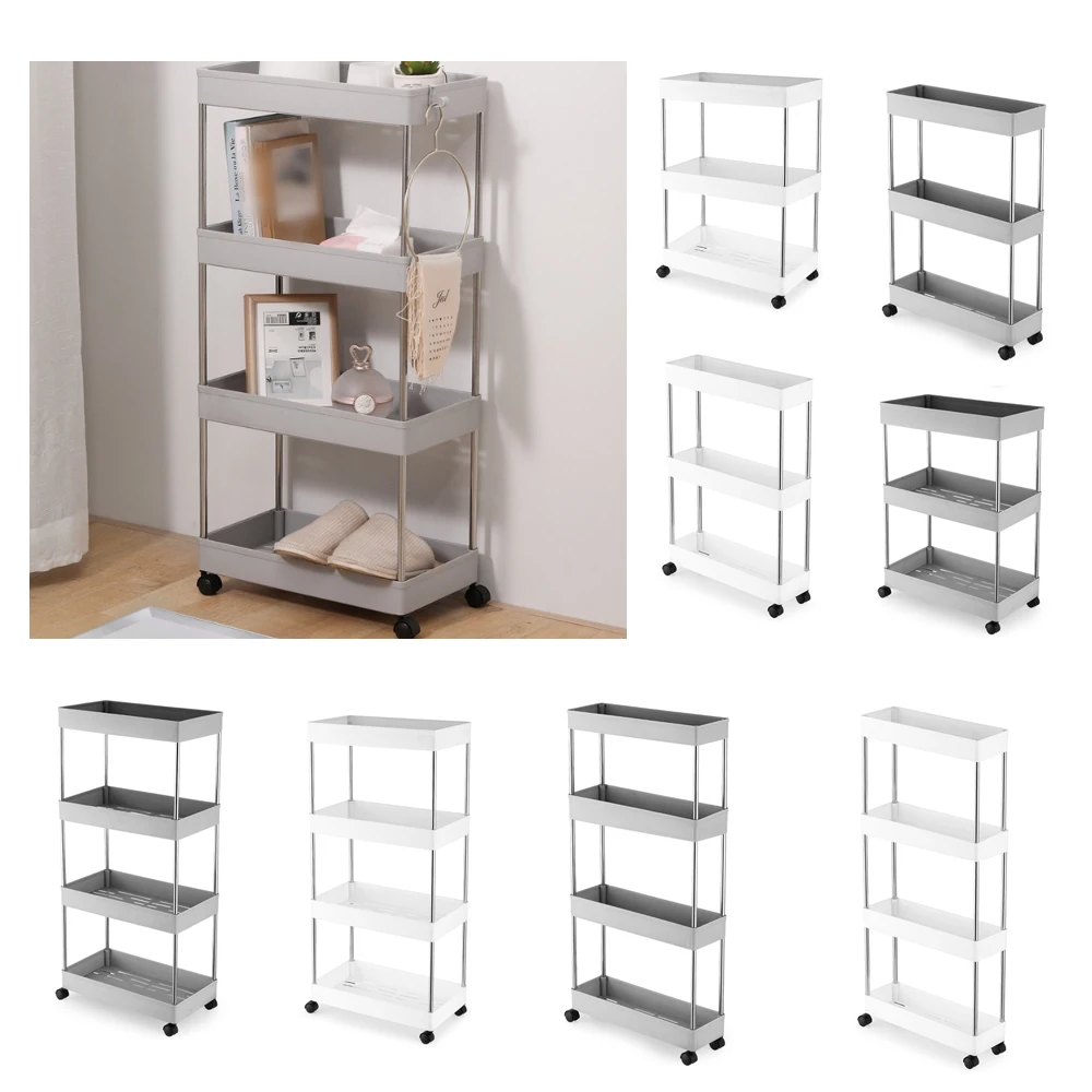 3/4 Tier Slim Storage Cart Mobile Shelving Unit Organizer Slide Out Storage Rolling Utility Cart Rack for Kitchen Bathroom