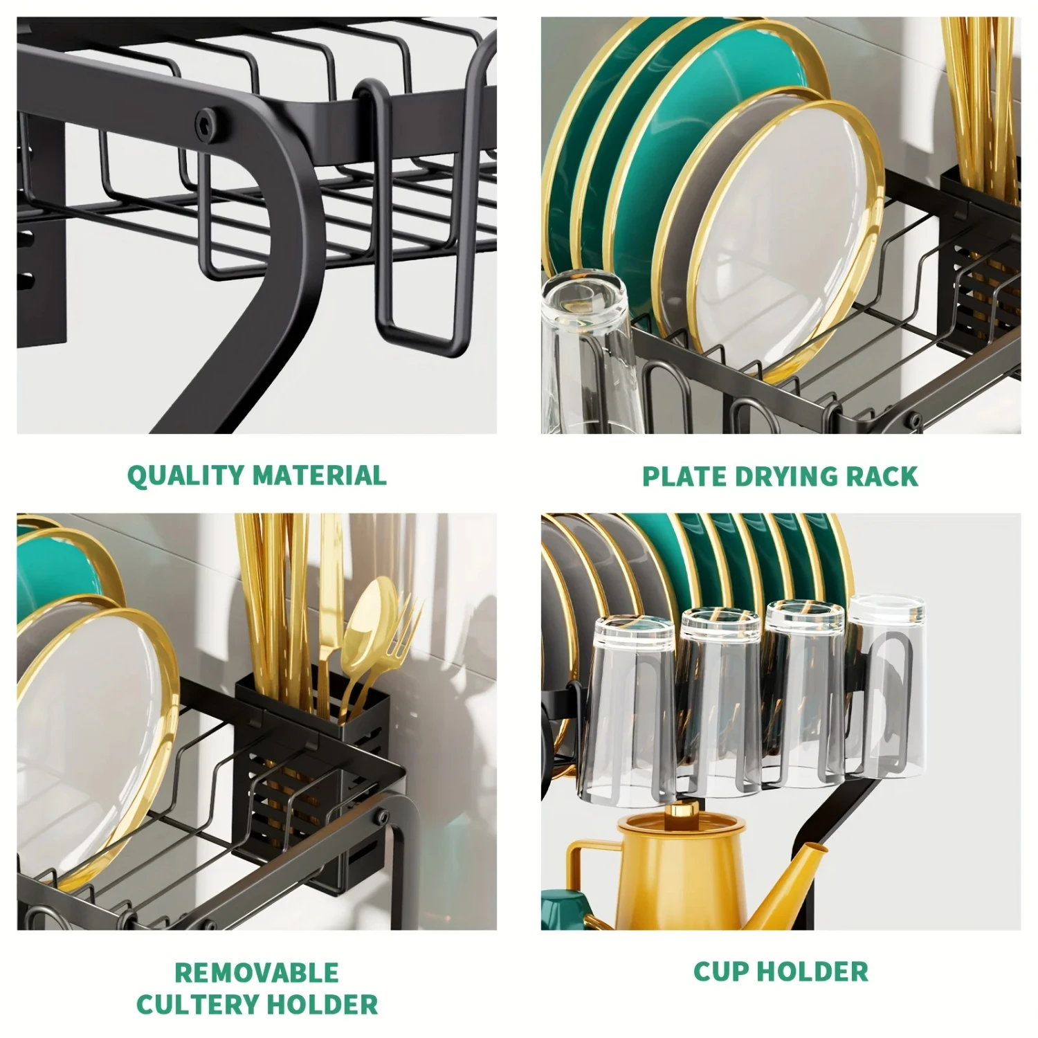 2-Tier Dish Rack with Drainboard  Dish Drying Rack with Utensil and Cup Holders -  Drying Rack  Dishes, Knives, Spoons