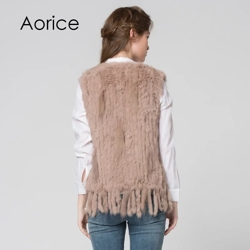 Women Knitted Handmade Real Rabbit Fur Vest Gilet Sleeveless Garment Waistcoat Female Natural Fur Coat Jacket VR031