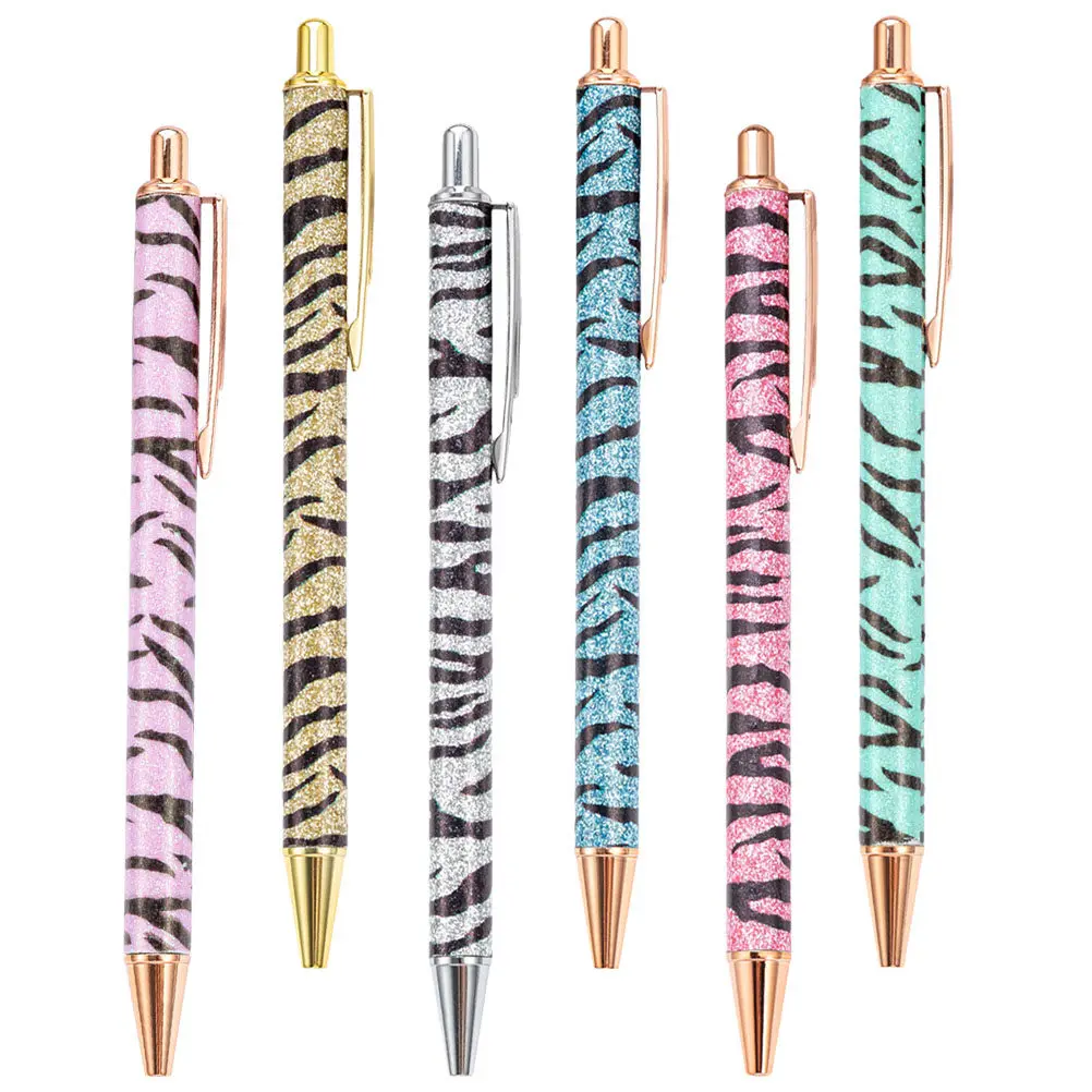 6Pcs Stylish Zebra Print Writing Pens Ballpoint Fine Point Smooth Flow Ink Portable Compact for Daily Use School Office Supplies