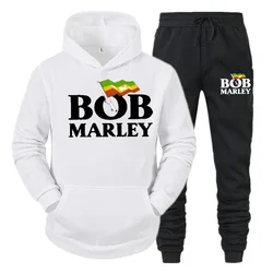 Moda de inverno feminino conjunto com capuz estilo musical gráfico harajuku bob marley impresso manga comprida + calças moletom casual