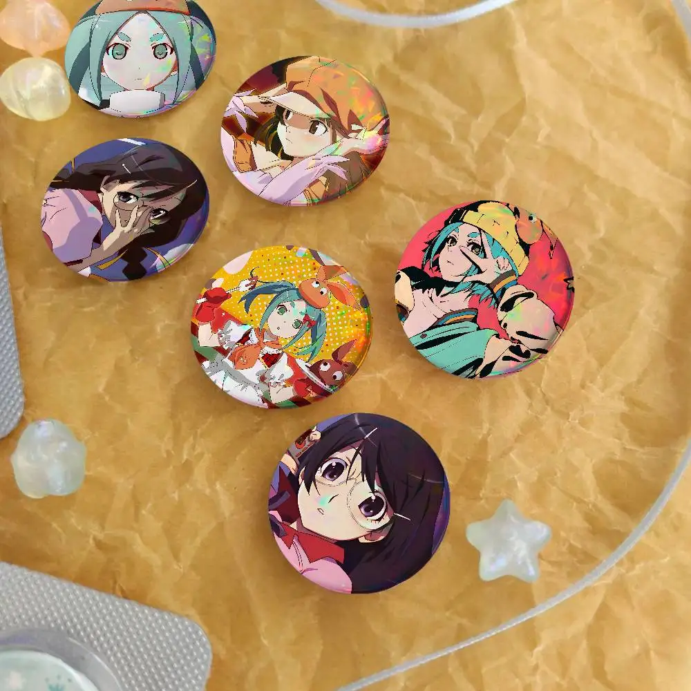 Anime Monogatari Series For Badge Laser Holographic Custom Badge Image Metal Lapel Pin Brooch For Clothing Backpack Decorative