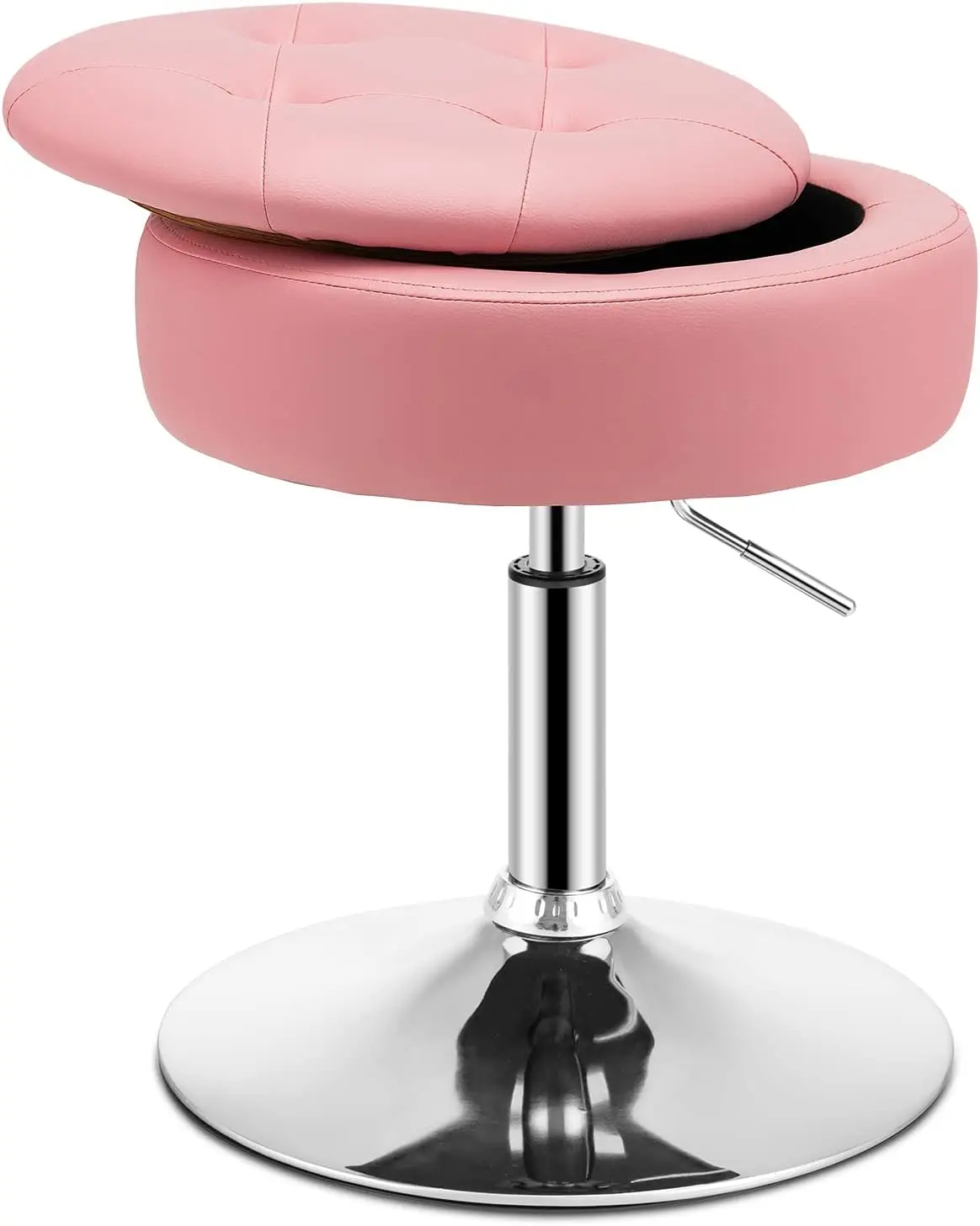 

Vanity Stool With Storage, 360° Swivel Pu Leather Vanity Chair, 20” To 26” Height Adjustable Makeup Stool With Flipped Lid,