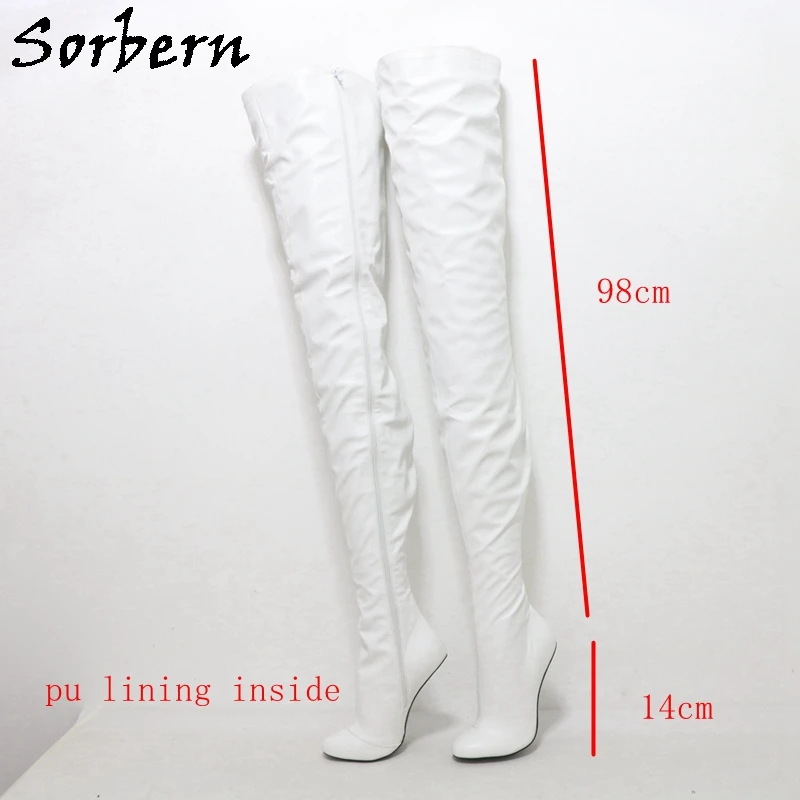 Sorbern White Matte Extreme Long Boots Women Zip Up Crotch Thigh 97Cm Shaft Length 14Cm No Heels Pu Spring Fetish Style Shoe