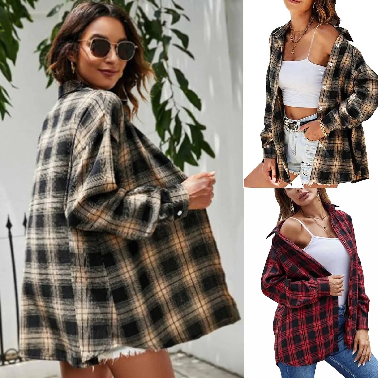 

Shirt Casual Blouse Ladies Long Sleeve Elegant Spring Womens Loose Plaid Blouses 2024 Women Autumn Casual and outerwears New