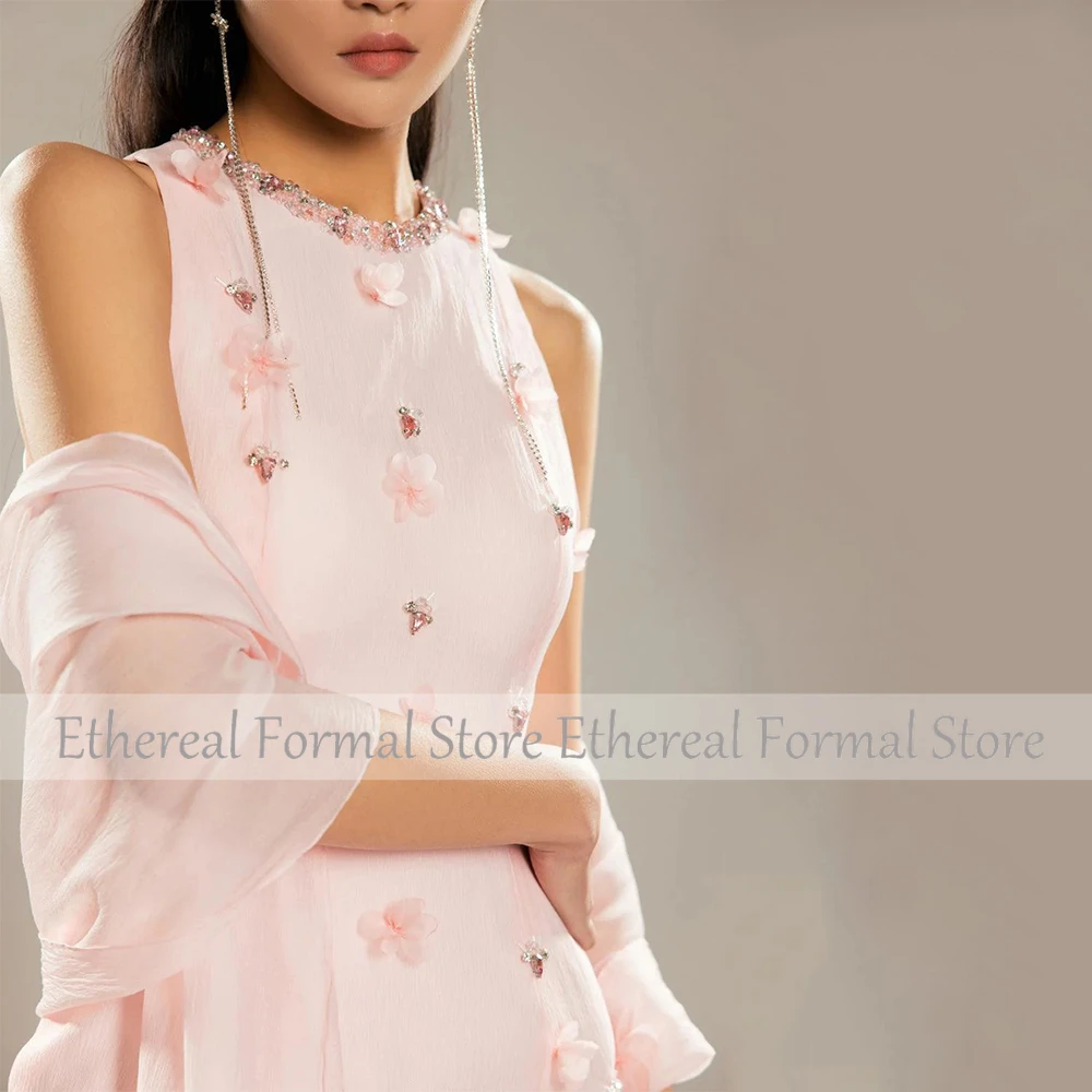 Luxury Evening Dress for Wedding Beading O Neck Ruffle Mermaid Women's Evening Gown with Shawl Sleeveless Trumpet Formal Dresses