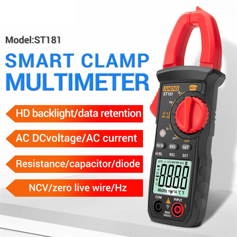 DC/AC Current ST181 4000 Counts Ammeter Voltage Tester Car Amp Hz Capacitance NCV Ohm Test Multimeter Digital Clamp Meter