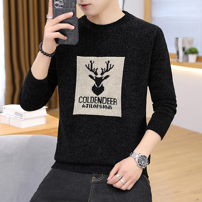 GIOIO men's knitted sweater, color matching print, fashionable casual sweater, autumn and winter bottoming pullover