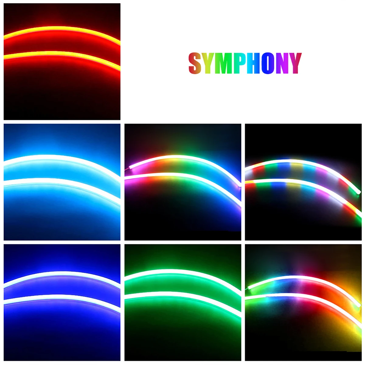 2pcs DRL Car LED Daytime Running Light APP Control Flexible RGB Symphony Flowing Turn Signal Strip Headlight Decorative Lamp 12V