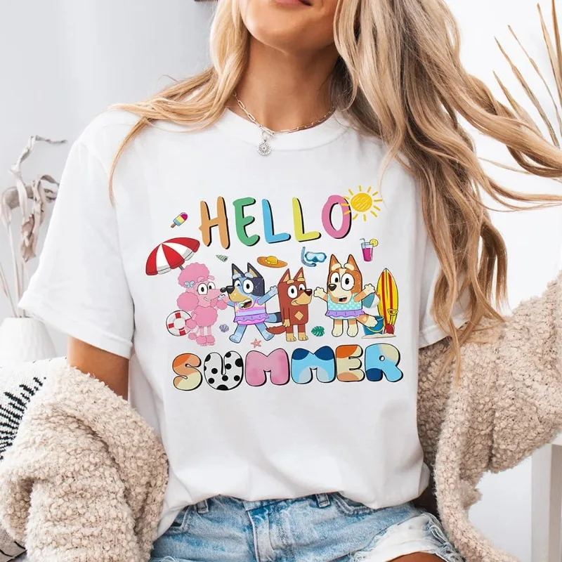 

New Mom Cartoon Dog 3D Printed T-shirt Blue and Yellow Family Party Dress Shirt Trendy Casual, Quick Drying, Breathable T-shirt