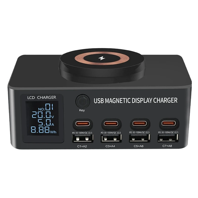 

140W Desktop Type C Charger Fast Charge Charger Digital Display PD100W QC3.0 Easy To Use US Plug