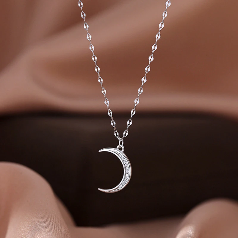 LYNNE 925 Sterling Silver biżuteria wykwintne księżycowe wisiorki z cyrkonią damskie modne prezent świecące łańcuszek na kostkę na plażę PS-10010