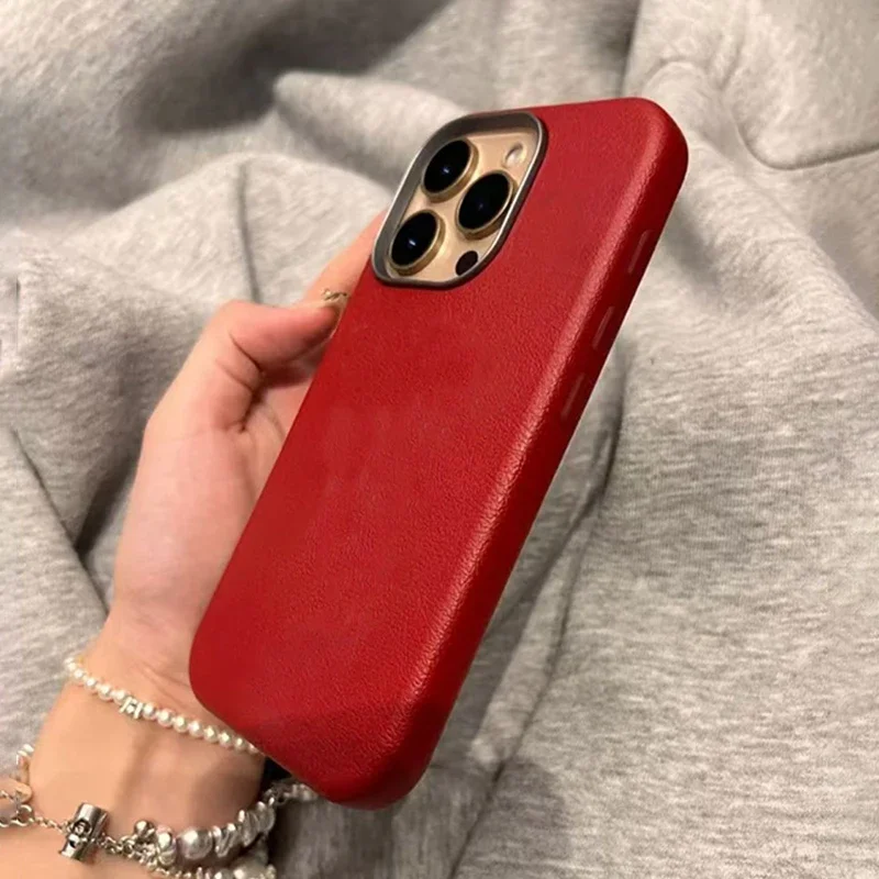 Fashion Retro Simple Wine Red Color Case Compatible for IPhone 15 11 16 13 14 12 Pro Max 15 16 14 Plus XR X XS Max Metal Case