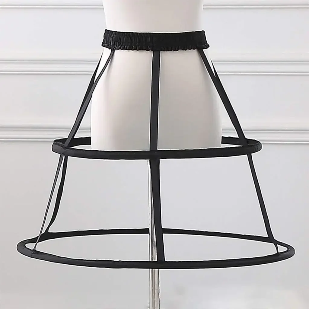 

Women Girls Elastic Waistband Adjustable Pannier Petticoat White Black 2 Hoop Cage Skirt Wedding Bridal Crinoline Underskirt